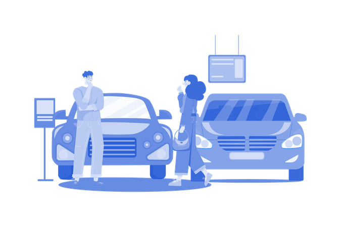 Buyer Choosing Automobile In Store  Illustration