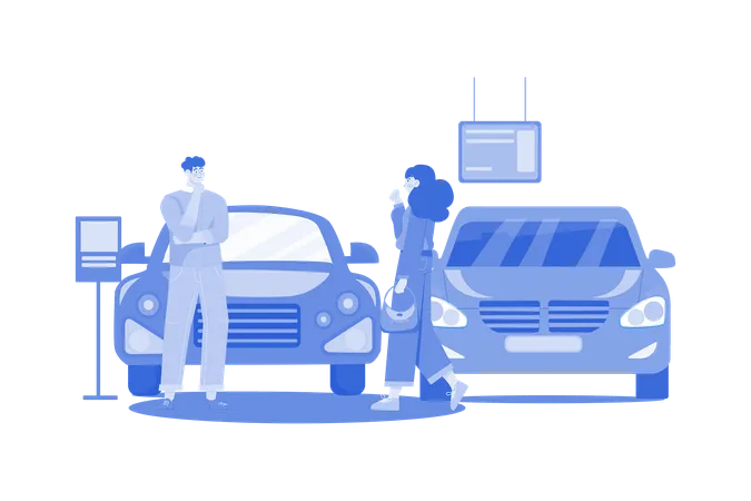 Buyer Choosing Automobile In Store  Illustration