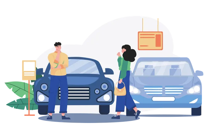 Buyer Choosing Automobile In Store  Illustration