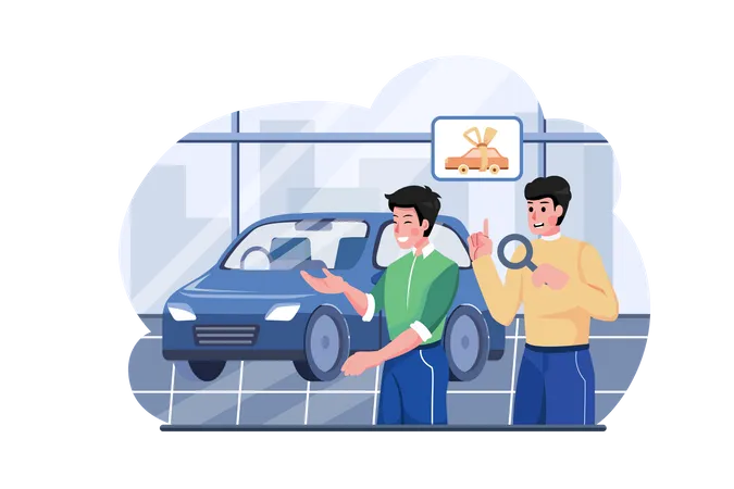 Buyer choosing automobile in store  Illustration