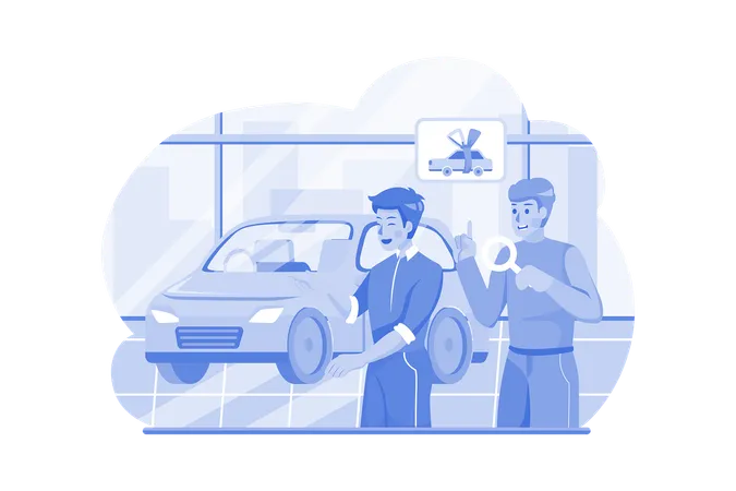 Buyer Choosing Automobile In Store  Illustration