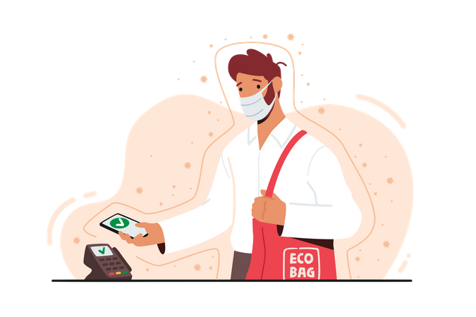 Buyer Use Pos Terminal for Cashless Payment during Coronavirus Pandemic  Illustration