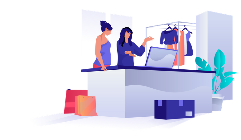 Buyers choose goods on store  Illustration