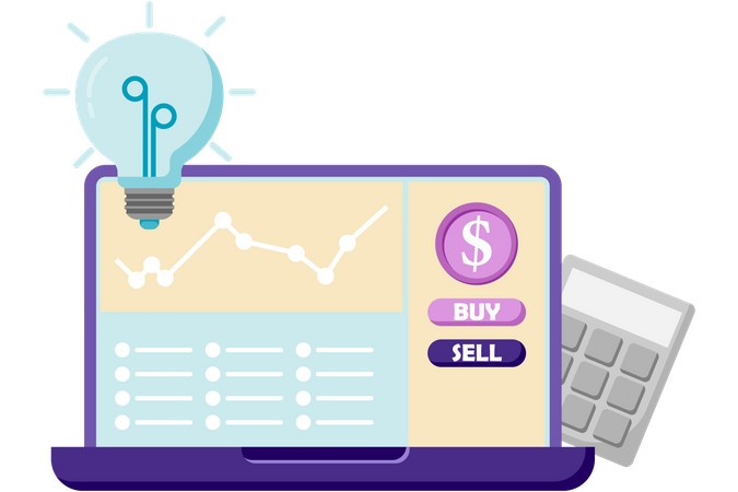 Buying and selling stocks on laptop  Illustration