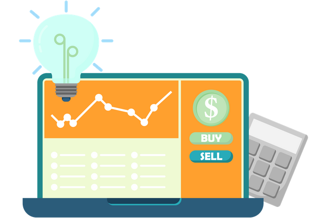 Buying and selling stocks on laptop  Illustration