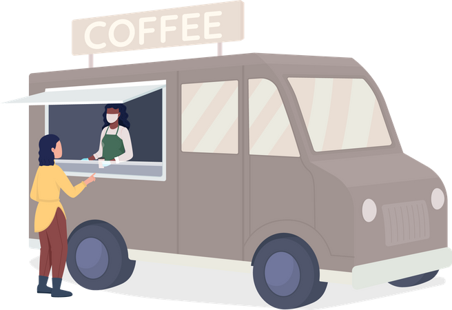 Buying coffee from van  Illustration