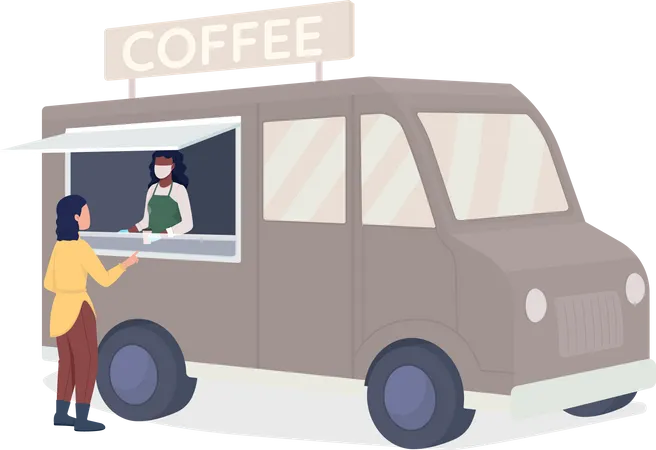 Buying coffee from van  Illustration