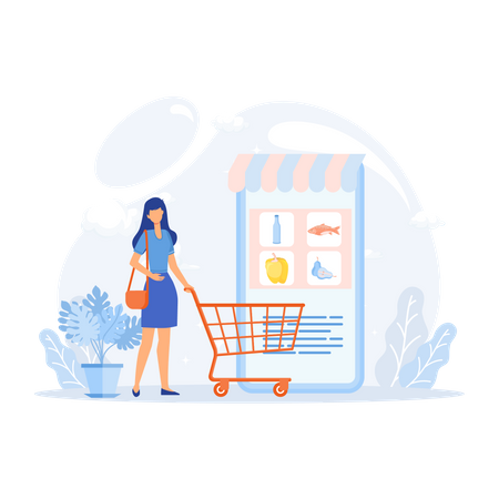 Buying Grocery Online Illustration