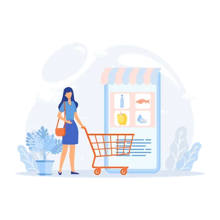Buying Grocery Online Illustration