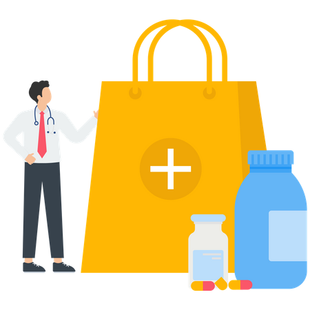 Buying medication in pharmacy store  Illustration