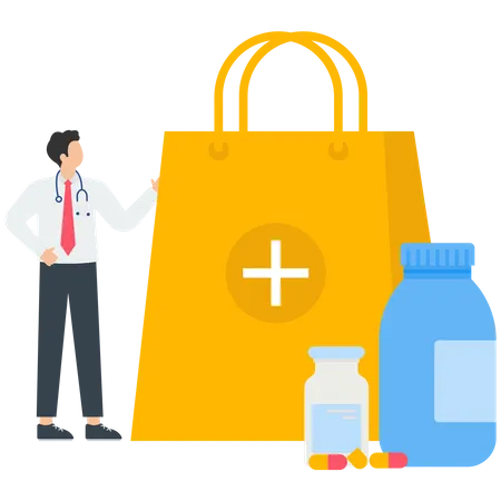 Buying medication in pharmacy store  Illustration