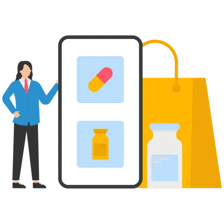 Buying medications online on smartphone  Illustration