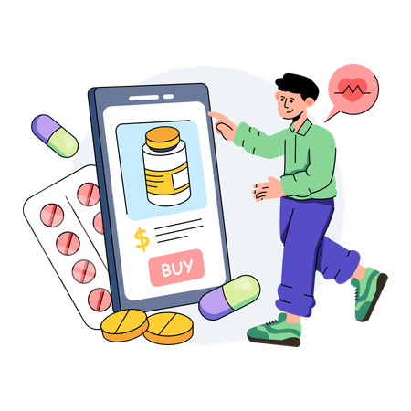 Buying Medicine Online  Illustration