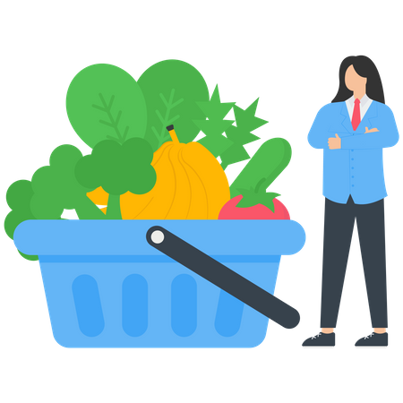 Buying online fresh organic vegetables and grocery items  Illustration