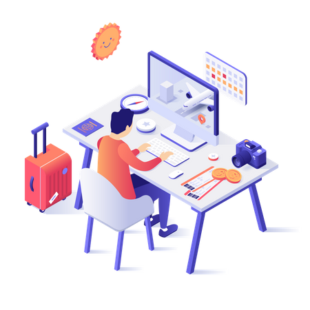 Buying plane tickets or online flight booking  Illustration