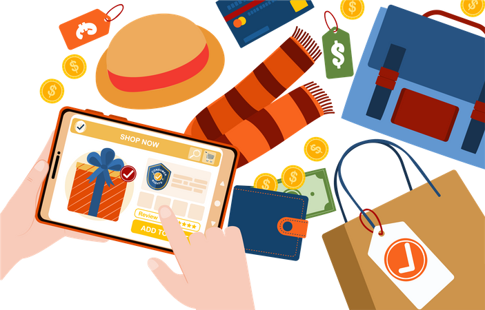 Buying product online with consumer rights  Illustration