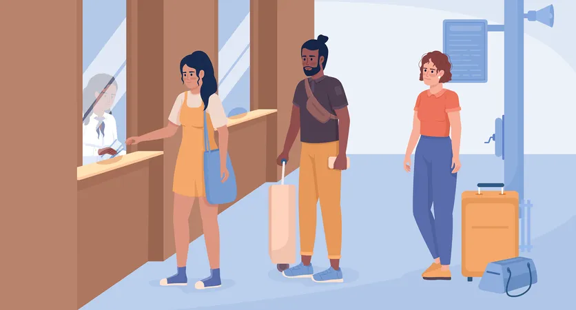 Buying tickets for bus and train  Illustration