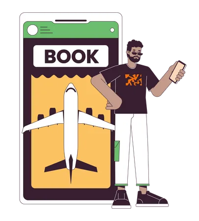 Buying tickets on plane online by smartphone  Illustration