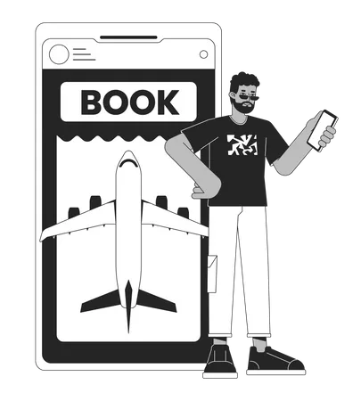 Buying tickets on plane online by smartphone  Illustration