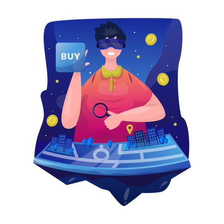 Buying virtual decentralized land in metaverse  Illustration