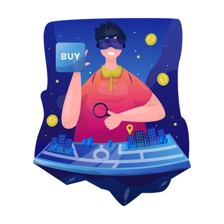 Buying virtual decentralized land in metaverse  Illustration