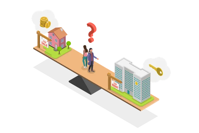 3 D Isometric Flat Vector Conceptual Illustration Of Buying Vs Renting Property Advantages And Disadvantages Illustration