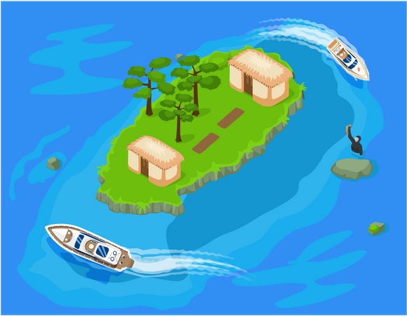 Buzo bajo el agua cerca de la isla tropical  Ilustración