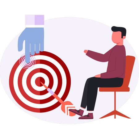 By sitting on chair pointing target goal  Illustration
