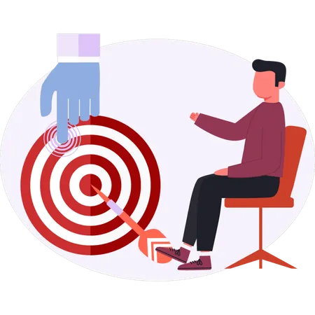 By sitting on chair pointing target goal  Illustration