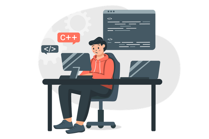 C programmer coding on computer  Illustration