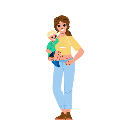 C section woman is holding her baby  Illustration