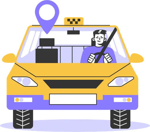Cab driver driving car  Illustration