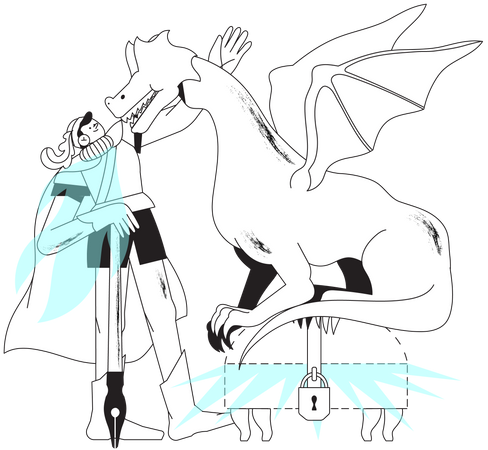 Caballero guerrero con dragón  Ilustración
