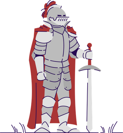 Caballero medieval con armadura de metal pesado  Ilustración
