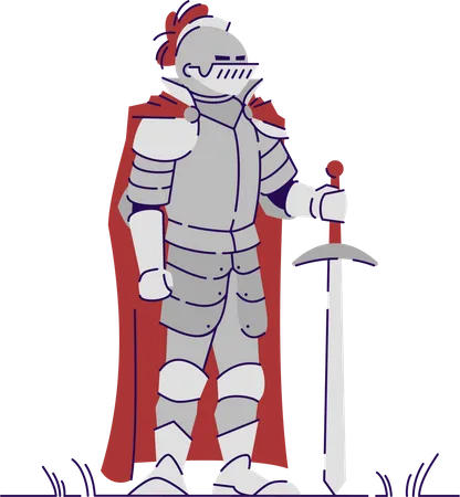 Caballero medieval con armadura de metal pesado  Ilustración