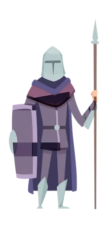 Caballero medieval con pala y escudo.  Ilustración