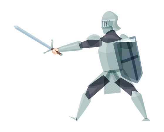 Caballero medieval en una batalla.  Ilustración