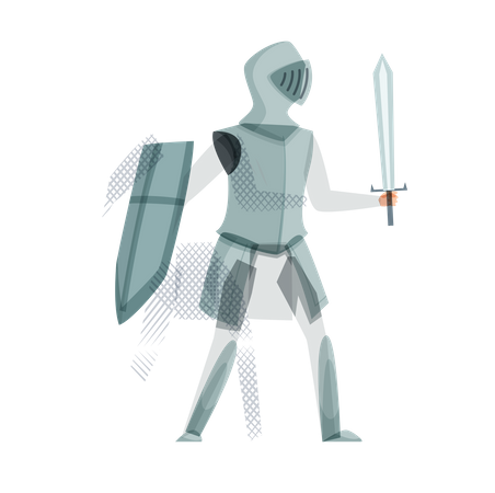Caballero medieval en una batalla.  Ilustración
