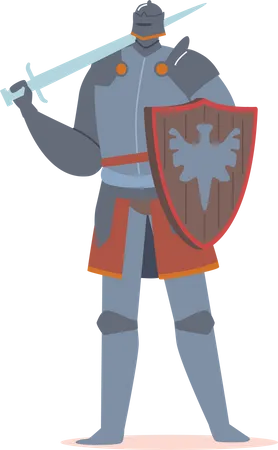 Caballero medieval heráldico con escudo y espada  Ilustración