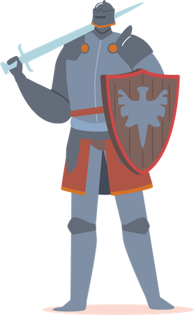 Caballero medieval heráldico con escudo y espada  Ilustración