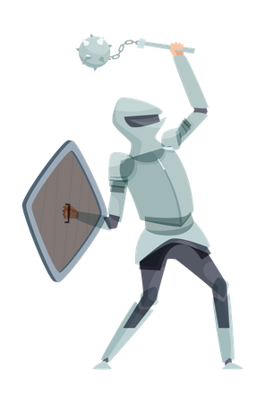 Caballero medieval luchando con arma  Ilustración