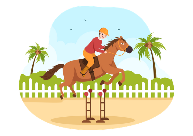 Salto de obstáculos de caballo  Ilustración