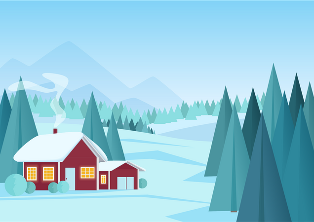 Cabaña de invierno  Ilustración