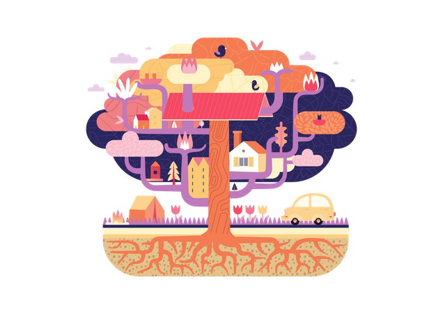 Cabane rurale dans les arbres  Illustration