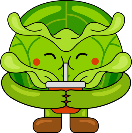 Cabbage Mascot drinking juice  Illustration