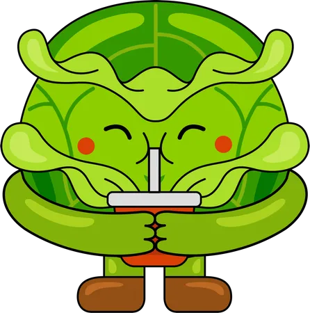 Cabbage Mascot drinking juice  Illustration