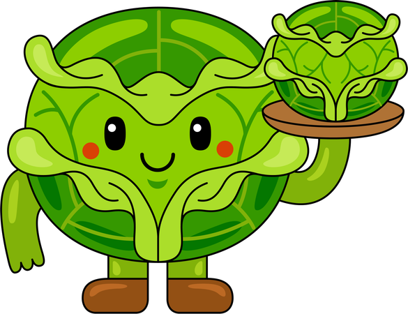 Cabbage Mascot holding Cabbage plate  Illustration