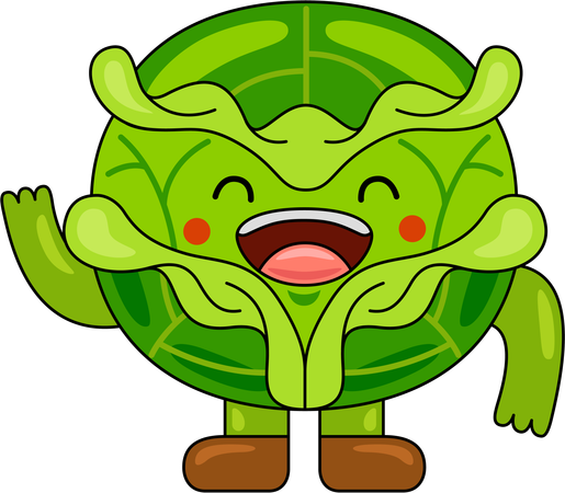 Cabbage Mascot waiving hand  Illustration