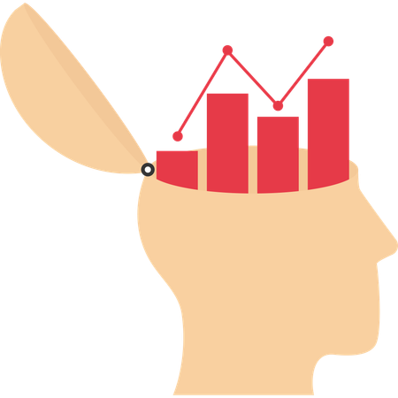 Cabeça aberta com gráfico de crescimento para aumentar as vendas de lucro  Ilustração