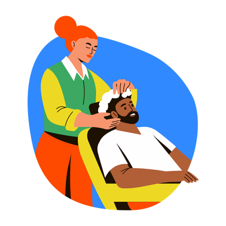 Cabeleireiro feminino Lavagem de cabelo do cliente  Ilustração